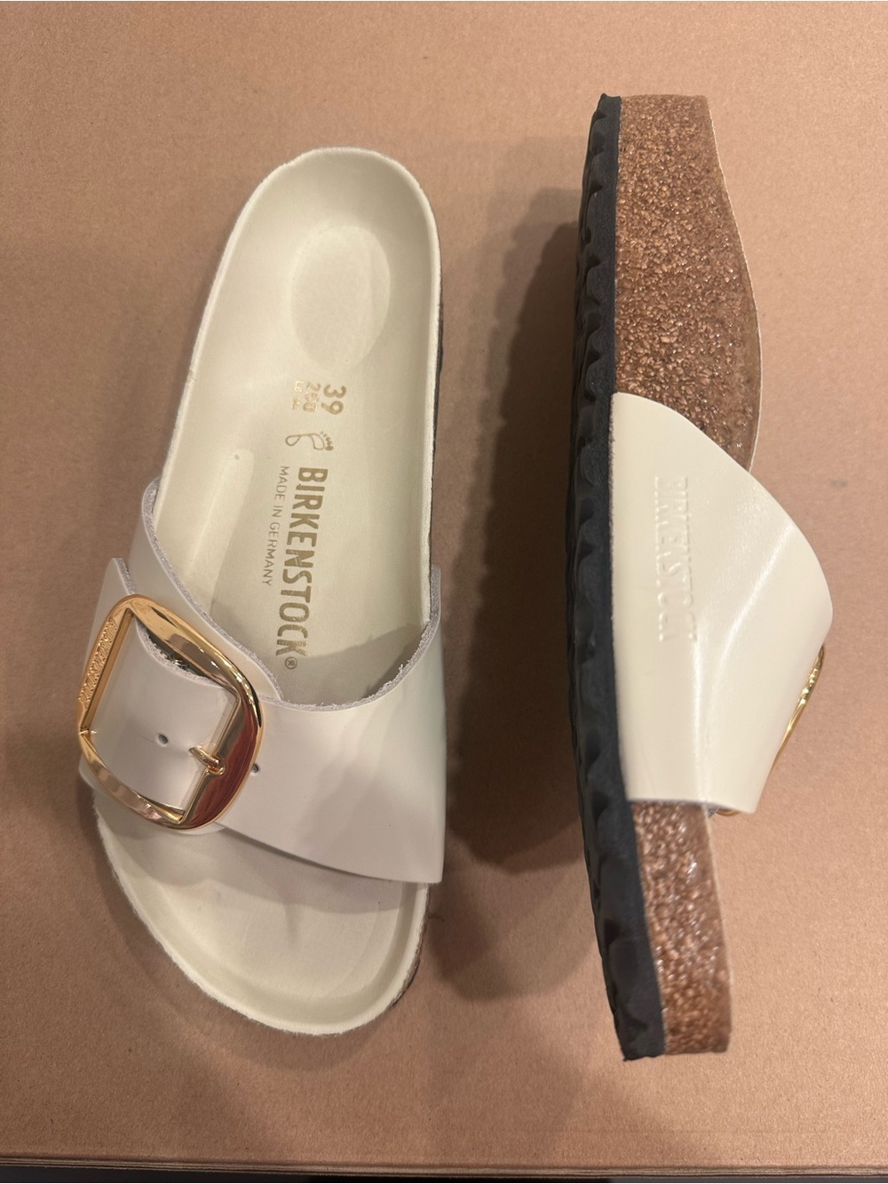 Birkenstock Madrid Cream Gloss Slides - Picture 3 of 10